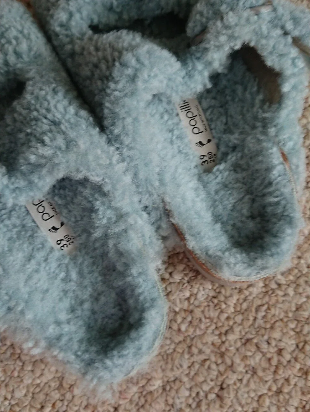 Birkenstock Papillio Buckle Shearling Platform Teddy Aqua blue Slide sz 8.5/250